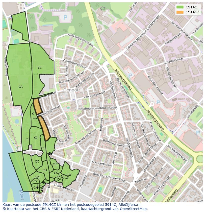 Afbeelding van het postcodegebied 5914 CZ op de kaart.