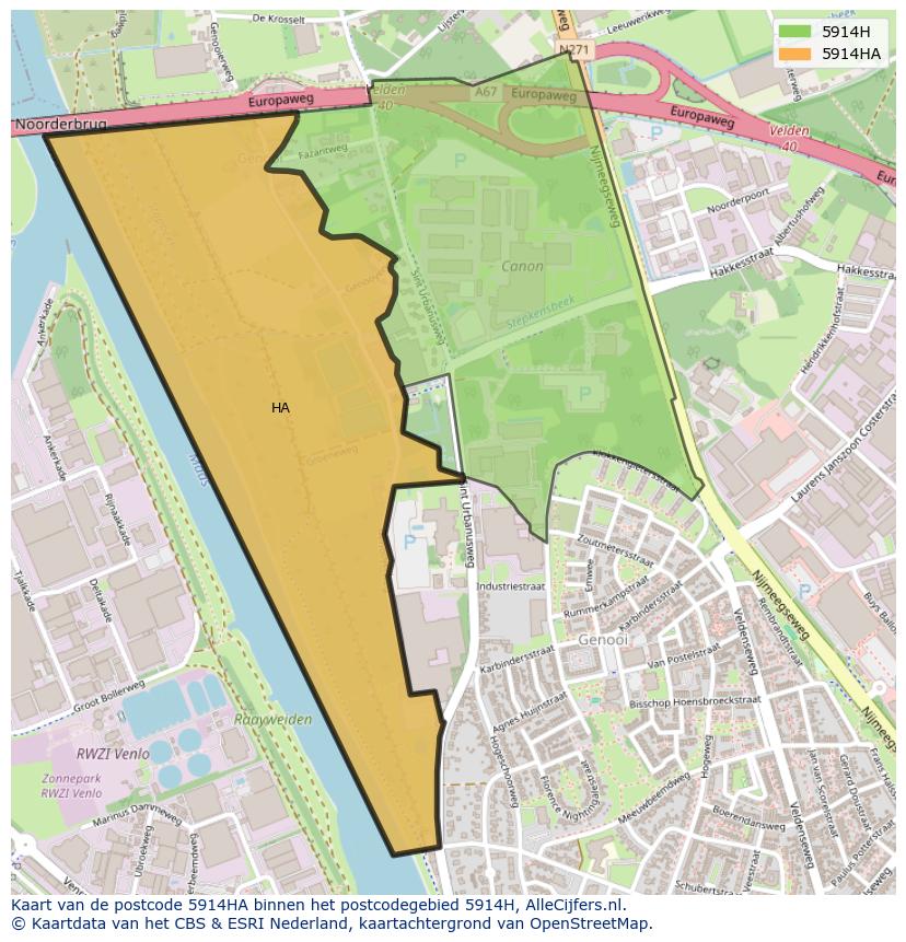 Afbeelding van het postcodegebied 5914 HA op de kaart.
