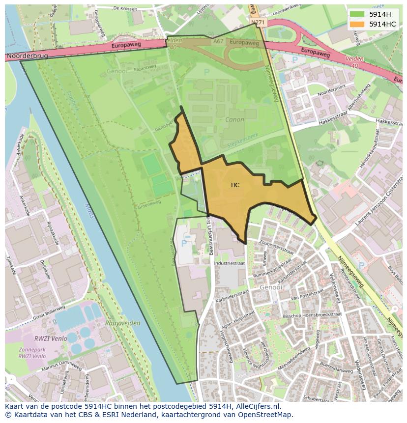 Afbeelding van het postcodegebied 5914 HC op de kaart.