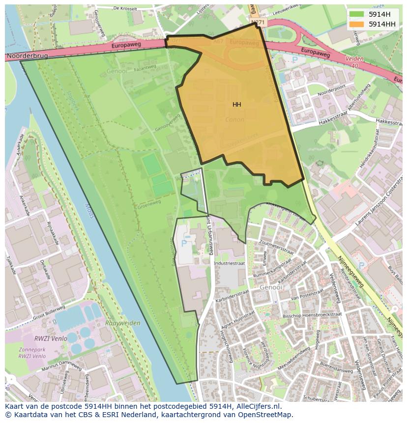 Afbeelding van het postcodegebied 5914 HH op de kaart.