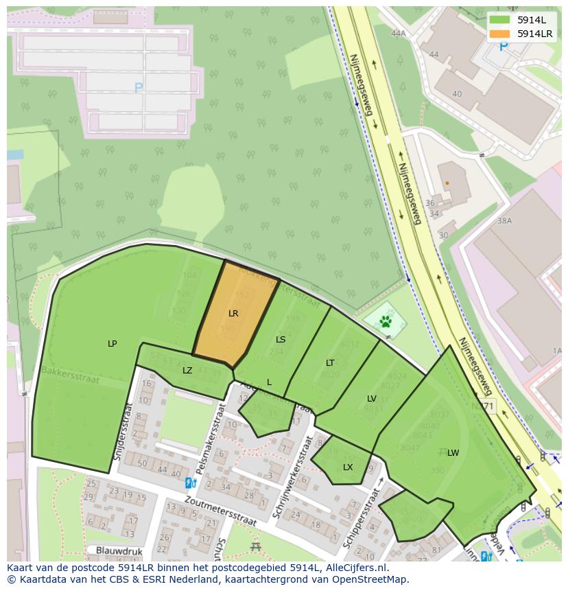 Afbeelding van het postcodegebied 5914 LR op de kaart.