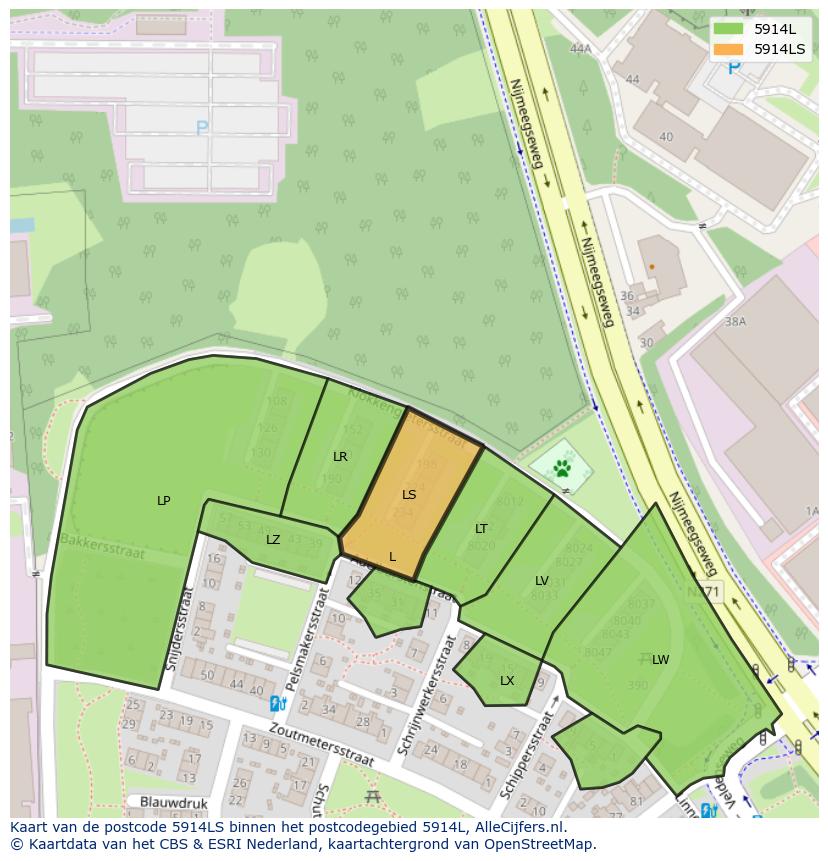 Afbeelding van het postcodegebied 5914 LS op de kaart.