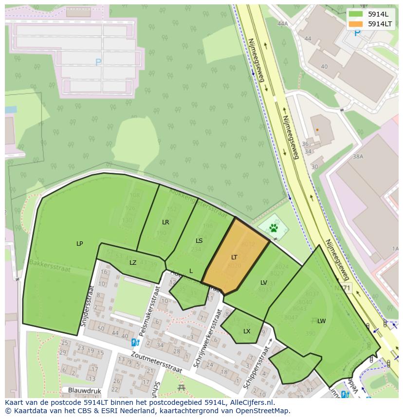 Afbeelding van het postcodegebied 5914 LT op de kaart.