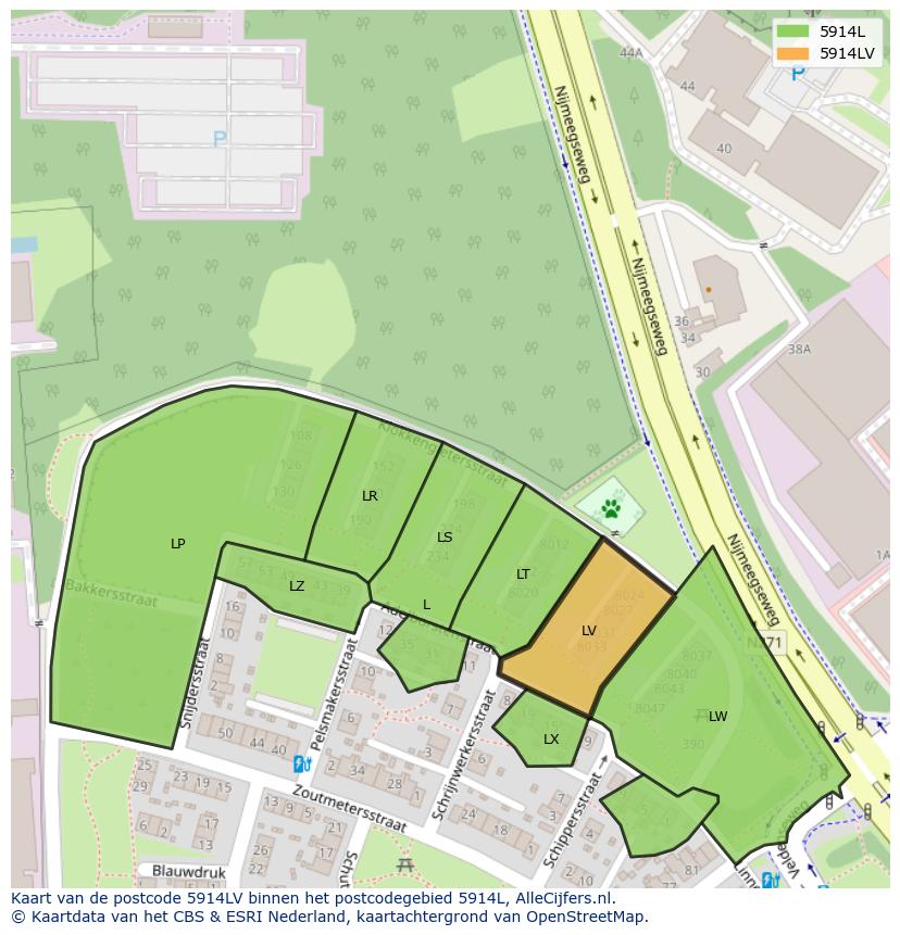 Afbeelding van het postcodegebied 5914 LV op de kaart.