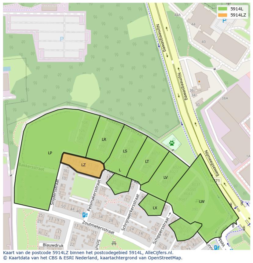 Afbeelding van het postcodegebied 5914 LZ op de kaart.