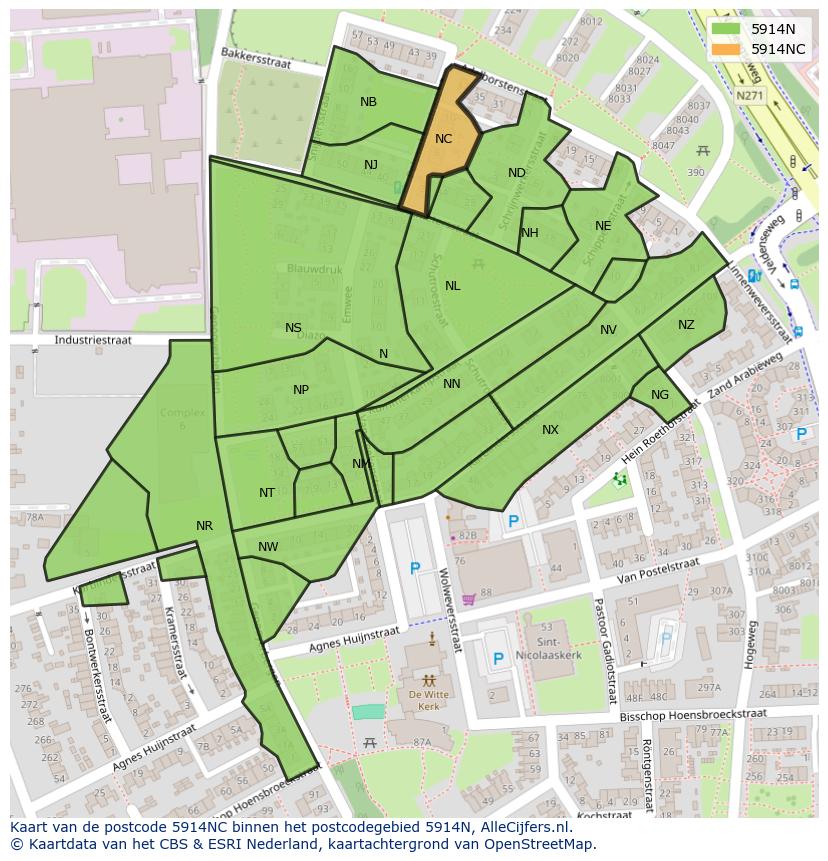 Afbeelding van het postcodegebied 5914 NC op de kaart.