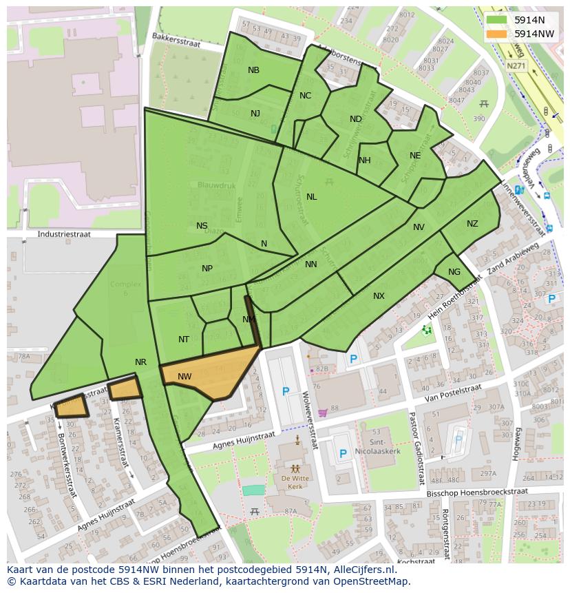 Afbeelding van het postcodegebied 5914 NW op de kaart.