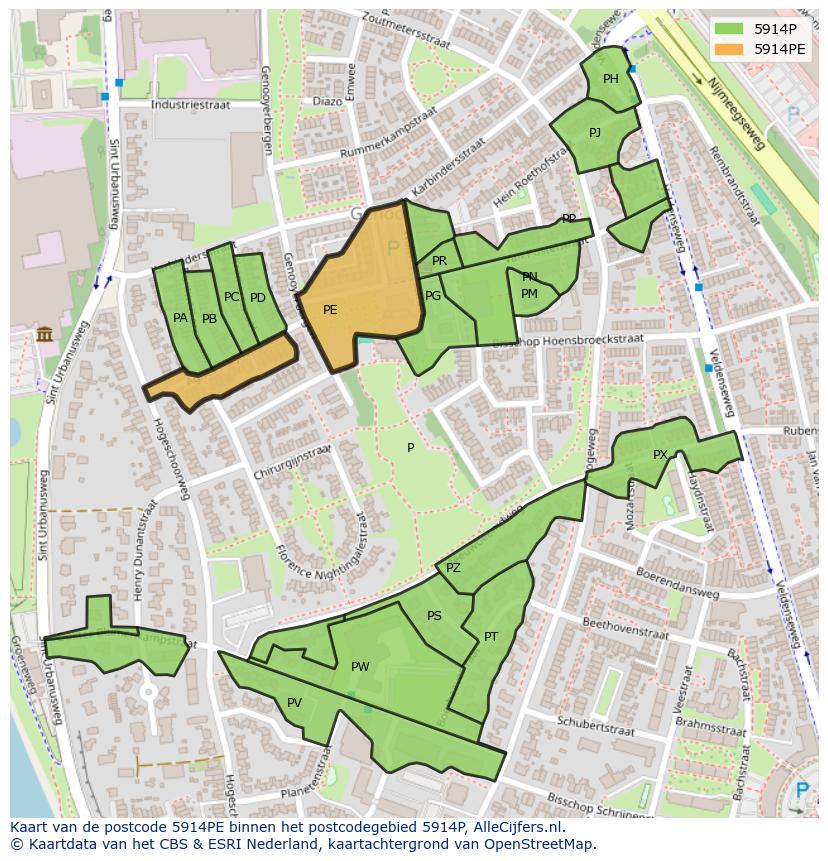 Afbeelding van het postcodegebied 5914 PE op de kaart.