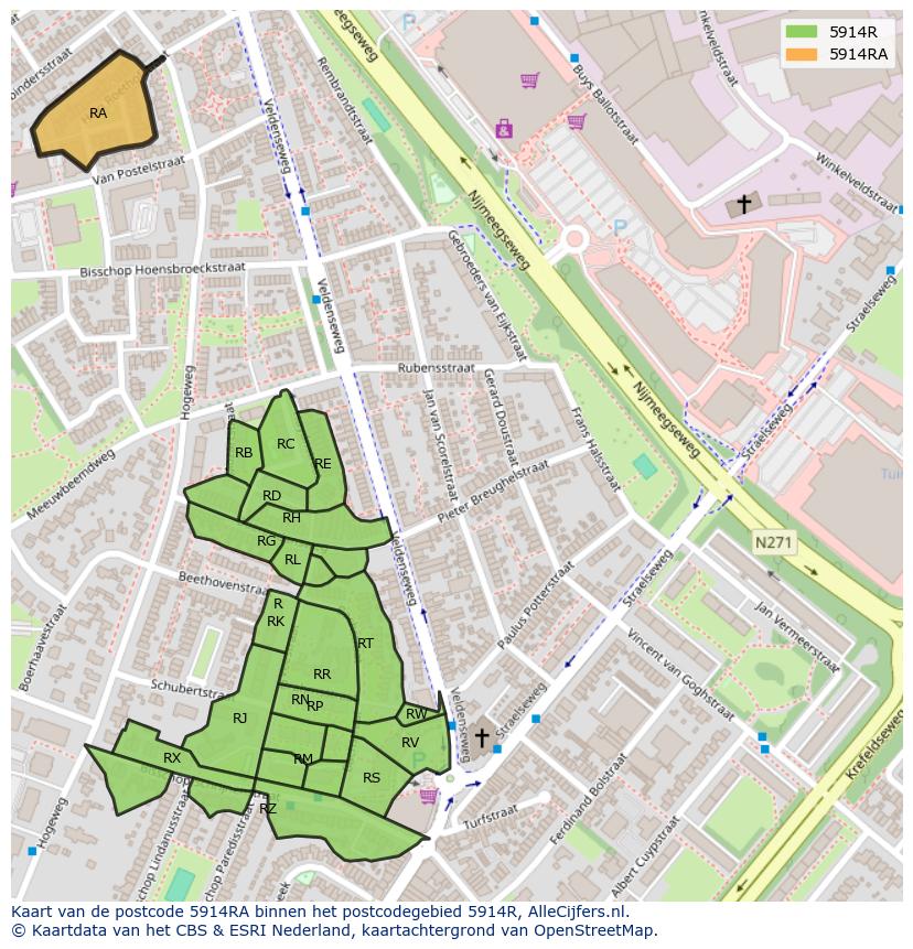 Afbeelding van het postcodegebied 5914 RA op de kaart.