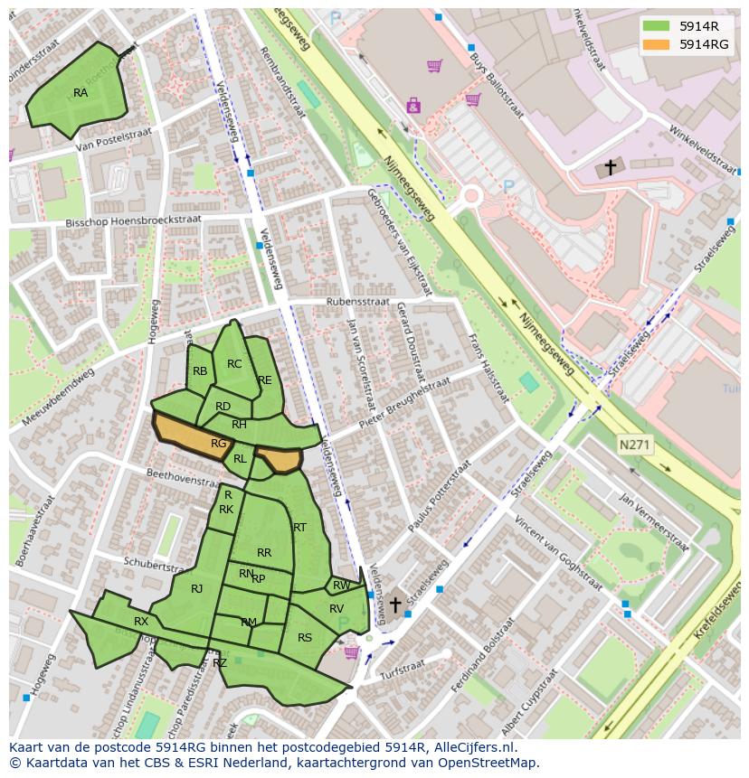 Afbeelding van het postcodegebied 5914 RG op de kaart.