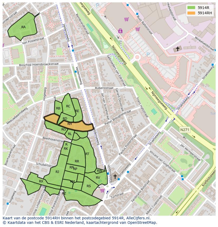 Afbeelding van het postcodegebied 5914 RH op de kaart.