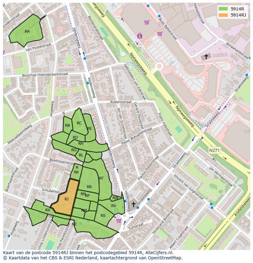 Afbeelding van het postcodegebied 5914 RJ op de kaart.