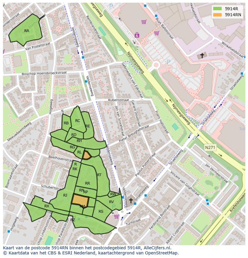 Afbeelding van het postcodegebied 5914 RN op de kaart.