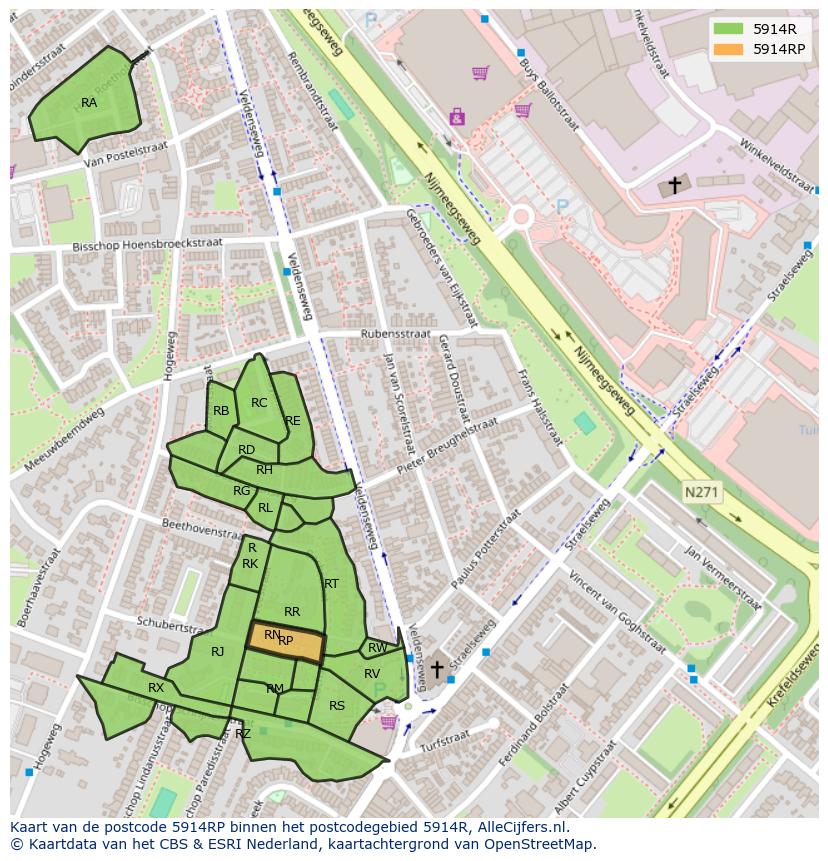 Afbeelding van het postcodegebied 5914 RP op de kaart.