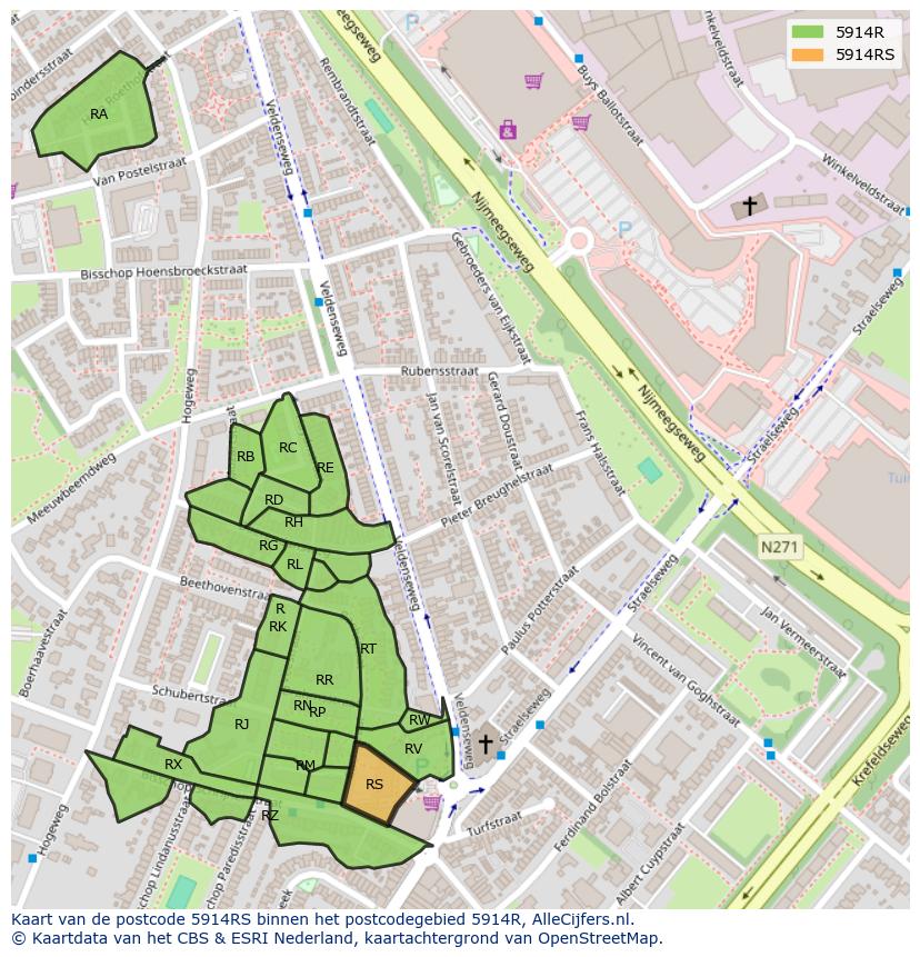 Afbeelding van het postcodegebied 5914 RS op de kaart.
