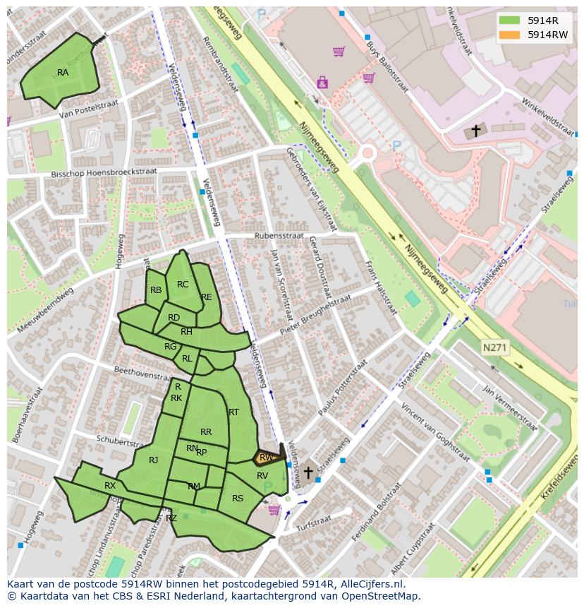 Afbeelding van het postcodegebied 5914 RW op de kaart.
