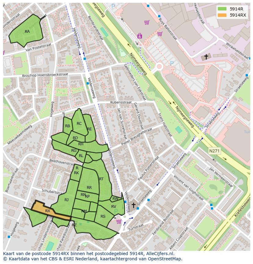 Afbeelding van het postcodegebied 5914 RX op de kaart.