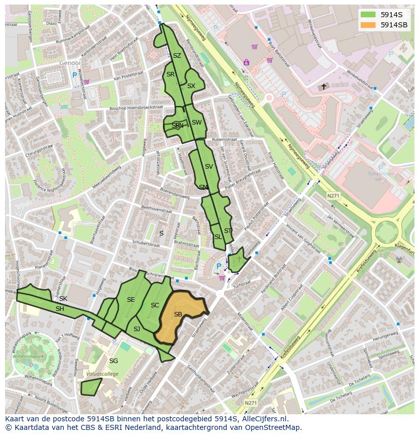 Afbeelding van het postcodegebied 5914 SB op de kaart.
