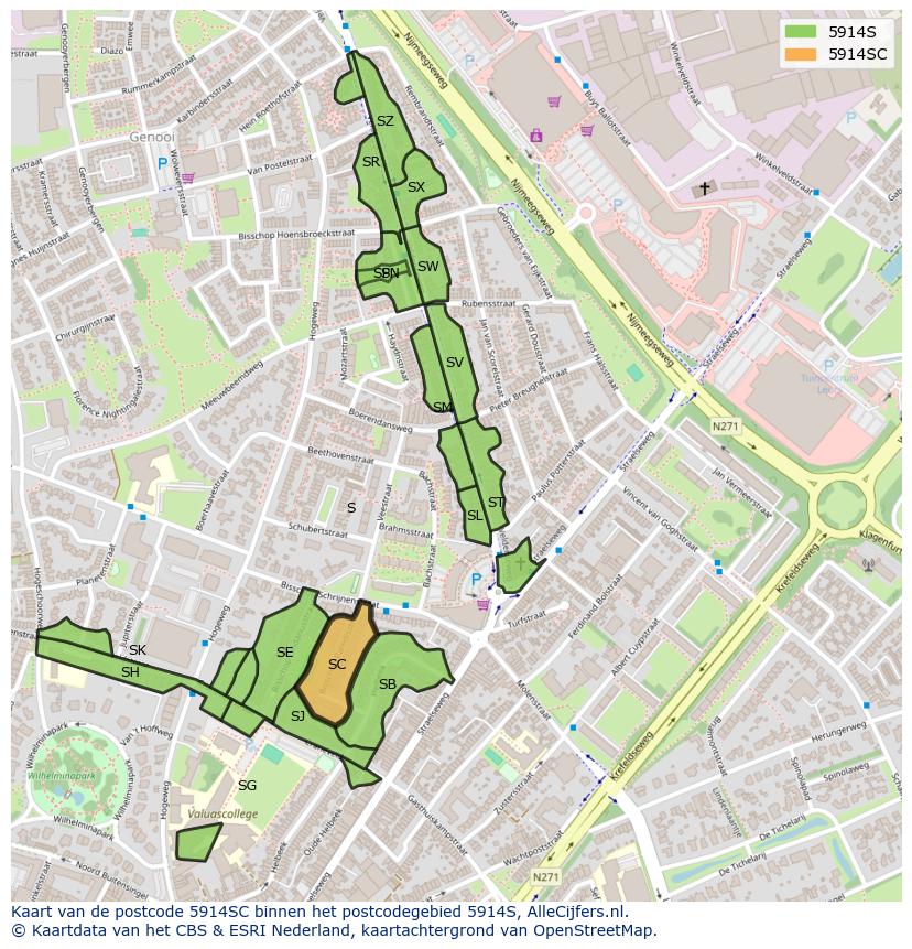 Afbeelding van het postcodegebied 5914 SC op de kaart.