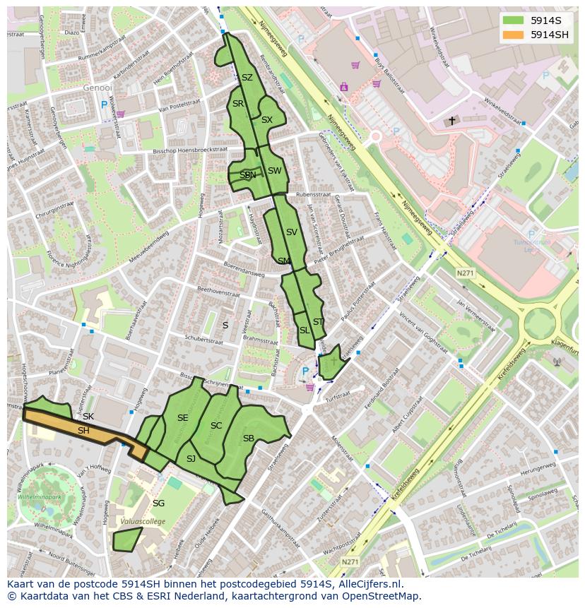 Afbeelding van het postcodegebied 5914 SH op de kaart.