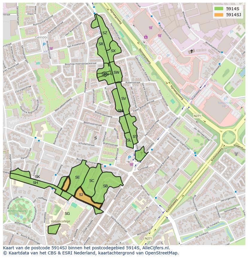Afbeelding van het postcodegebied 5914 SJ op de kaart.