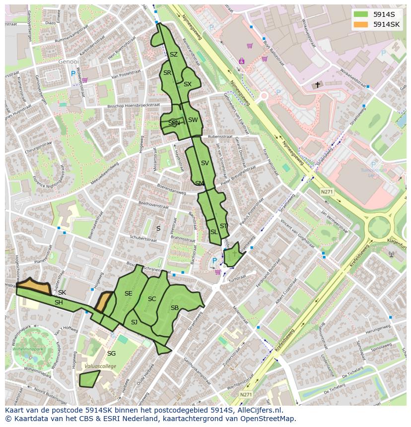 Afbeelding van het postcodegebied 5914 SK op de kaart.