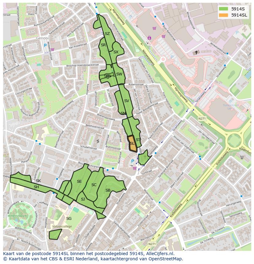 Afbeelding van het postcodegebied 5914 SL op de kaart.
