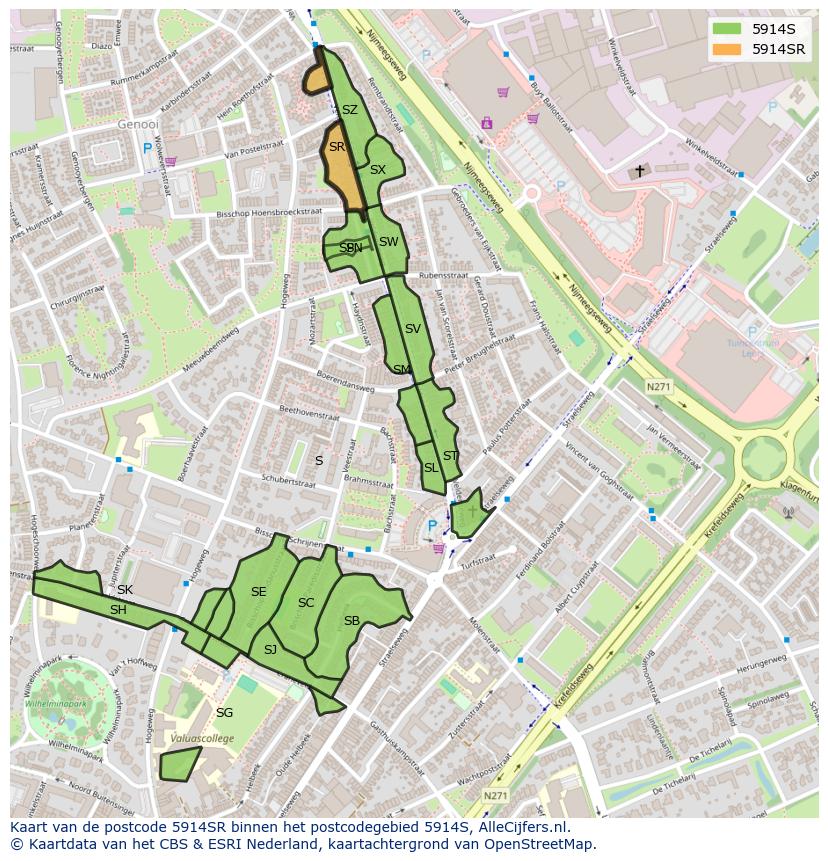 Afbeelding van het postcodegebied 5914 SR op de kaart.