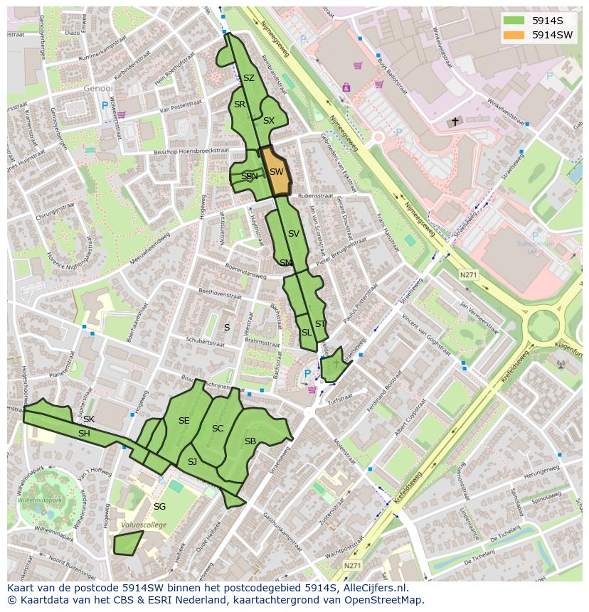 Afbeelding van het postcodegebied 5914 SW op de kaart.