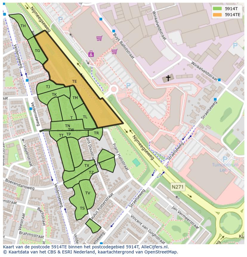 Afbeelding van het postcodegebied 5914 TE op de kaart.