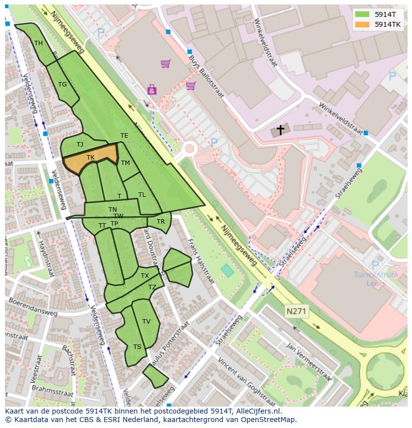 Afbeelding van het postcodegebied 5914 TK op de kaart.