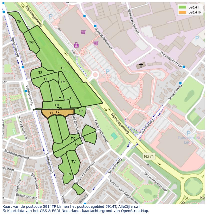 Afbeelding van het postcodegebied 5914 TP op de kaart.