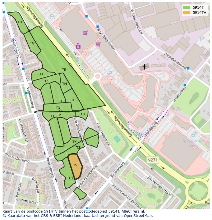 Afbeelding van het postcodegebied 5914 TV op de kaart.
