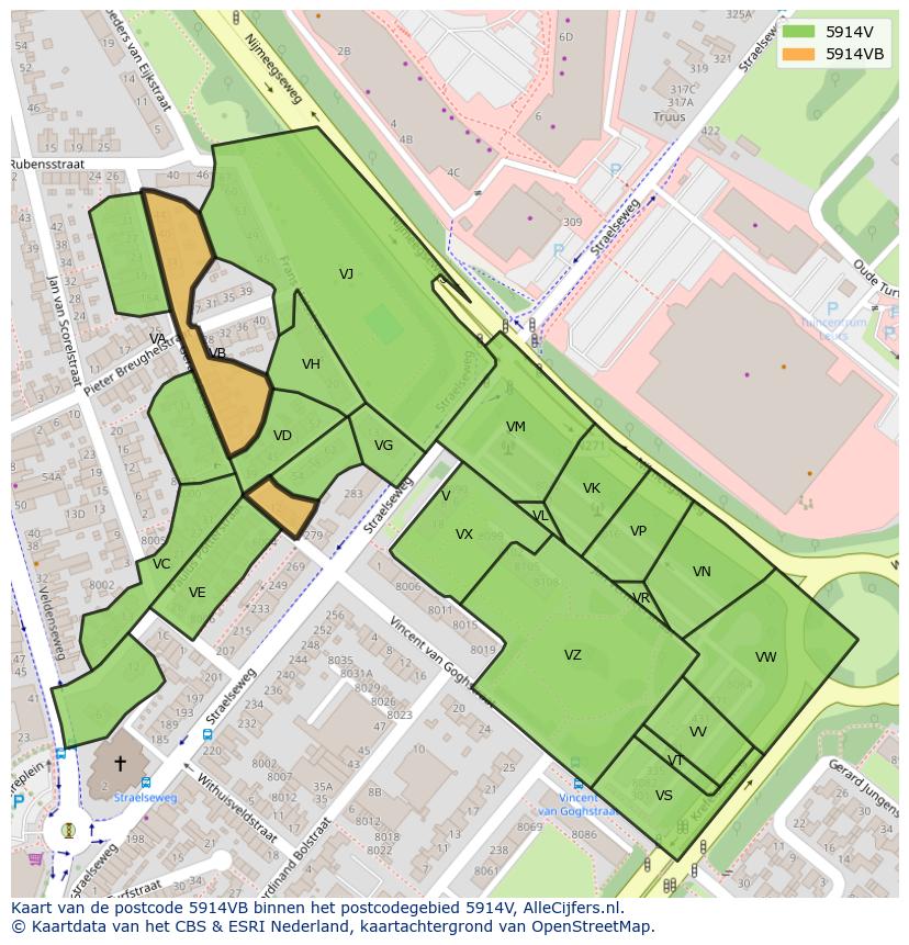 Afbeelding van het postcodegebied 5914 VB op de kaart.