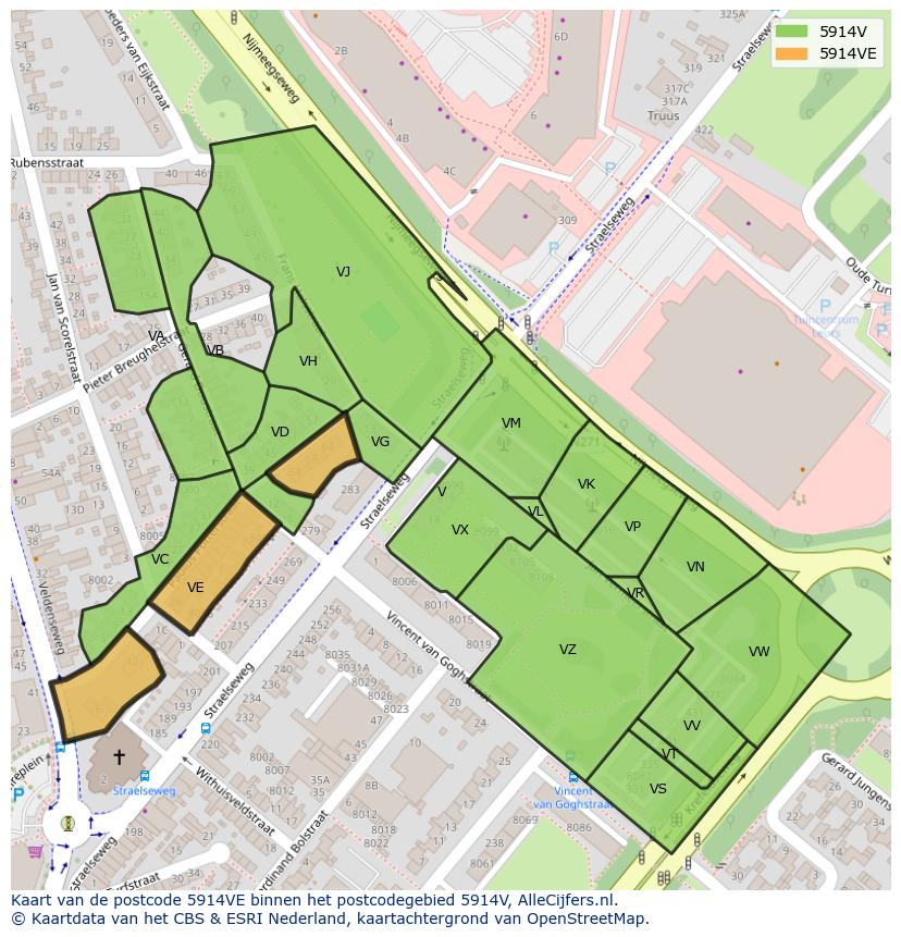Afbeelding van het postcodegebied 5914 VE op de kaart.