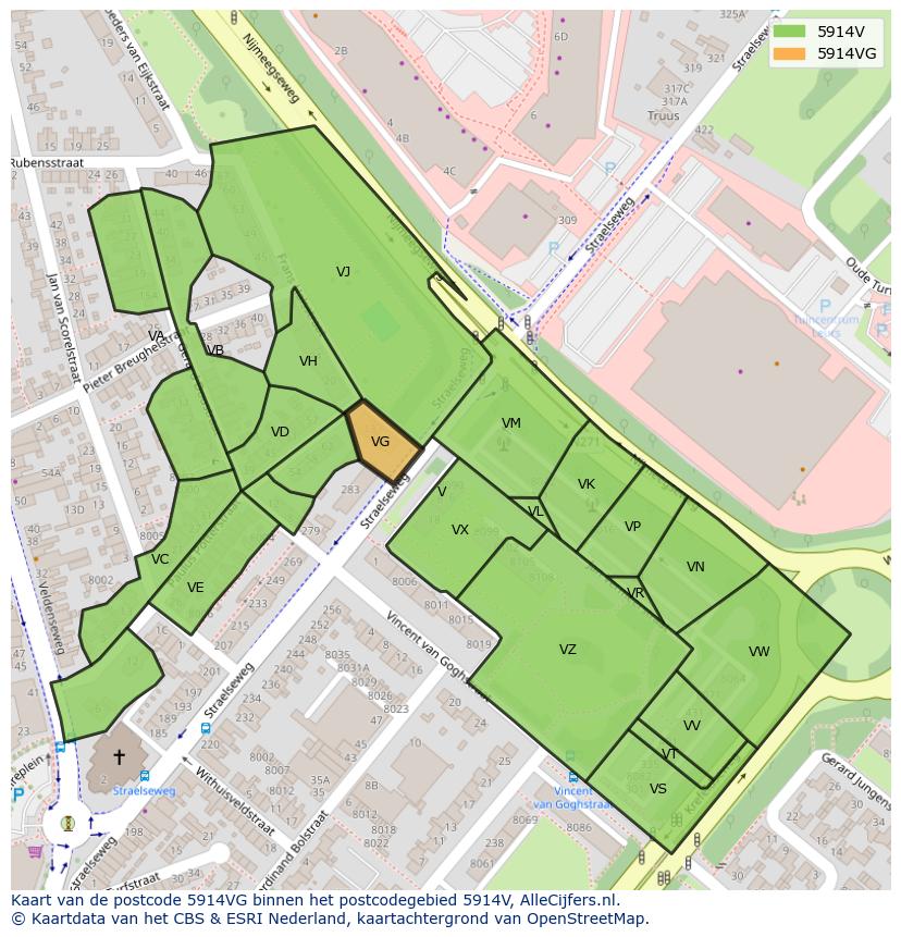 Afbeelding van het postcodegebied 5914 VG op de kaart.