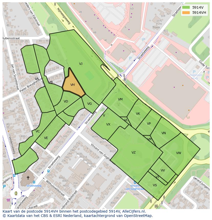 Afbeelding van het postcodegebied 5914 VH op de kaart.