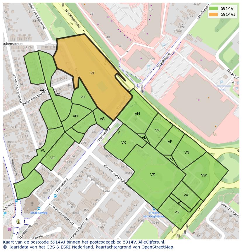 Afbeelding van het postcodegebied 5914 VJ op de kaart.