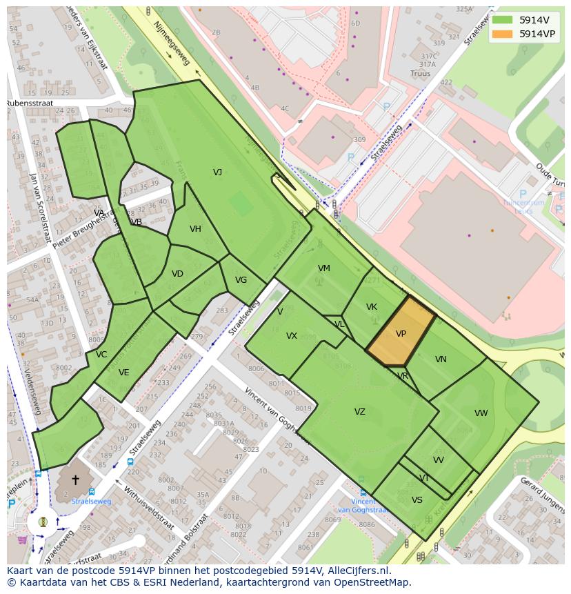 Afbeelding van het postcodegebied 5914 VP op de kaart.
