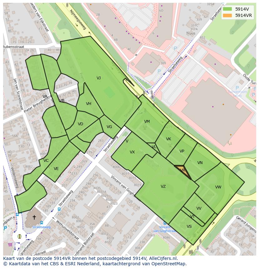 Afbeelding van het postcodegebied 5914 VR op de kaart.