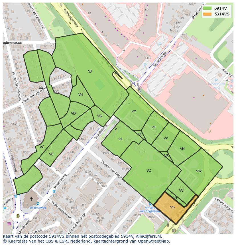Afbeelding van het postcodegebied 5914 VS op de kaart.