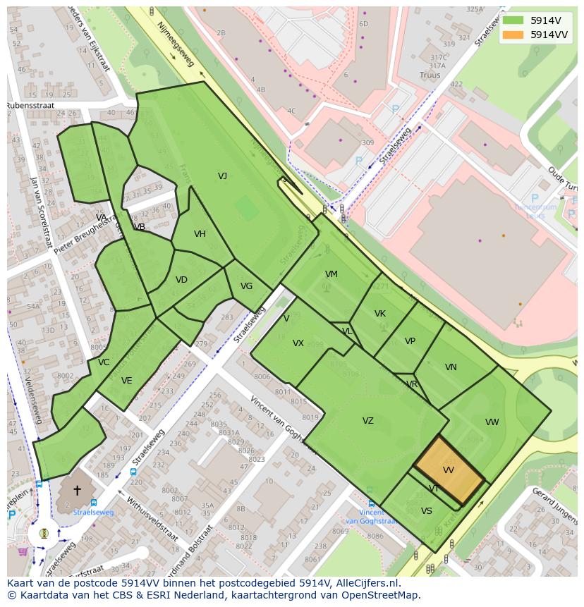 Afbeelding van het postcodegebied 5914 VV op de kaart.