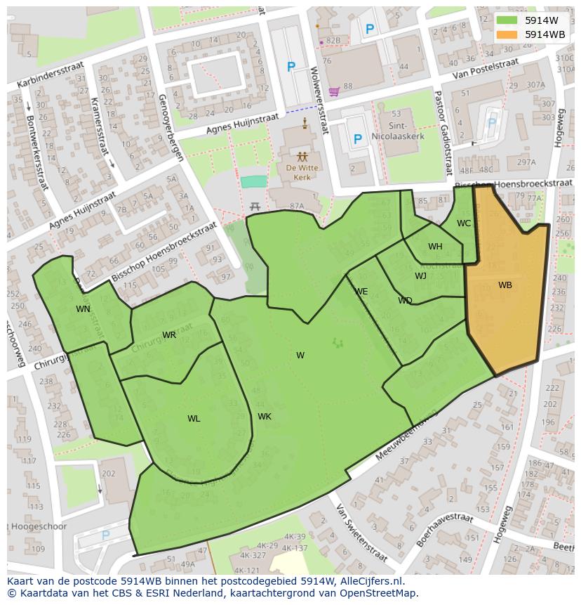 Afbeelding van het postcodegebied 5914 WB op de kaart.
