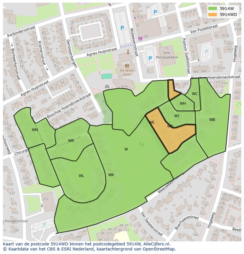 Afbeelding van het postcodegebied 5914 WD op de kaart.