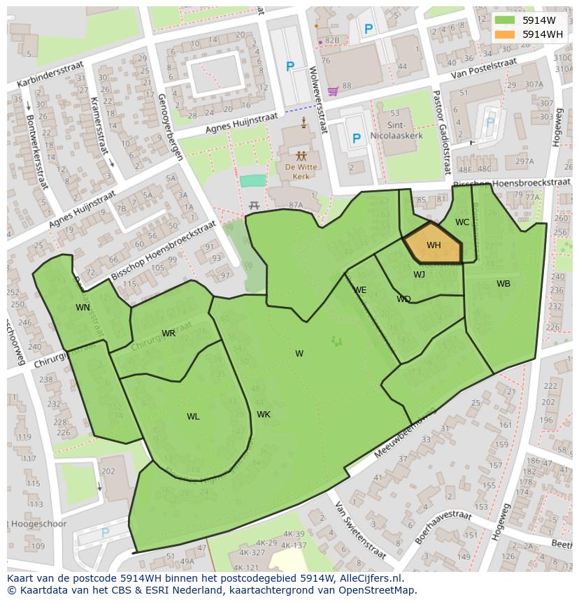Afbeelding van het postcodegebied 5914 WH op de kaart.