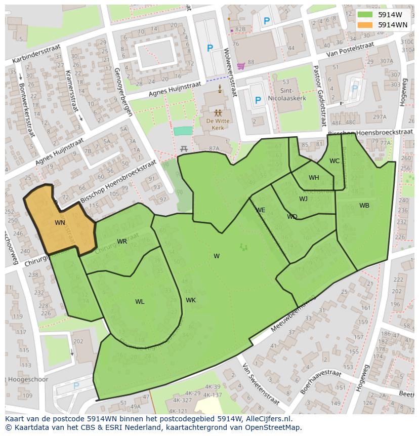 Afbeelding van het postcodegebied 5914 WN op de kaart.