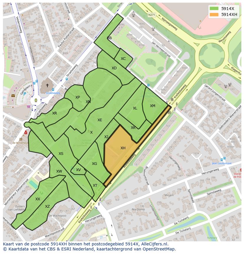 Afbeelding van het postcodegebied 5914 XH op de kaart.