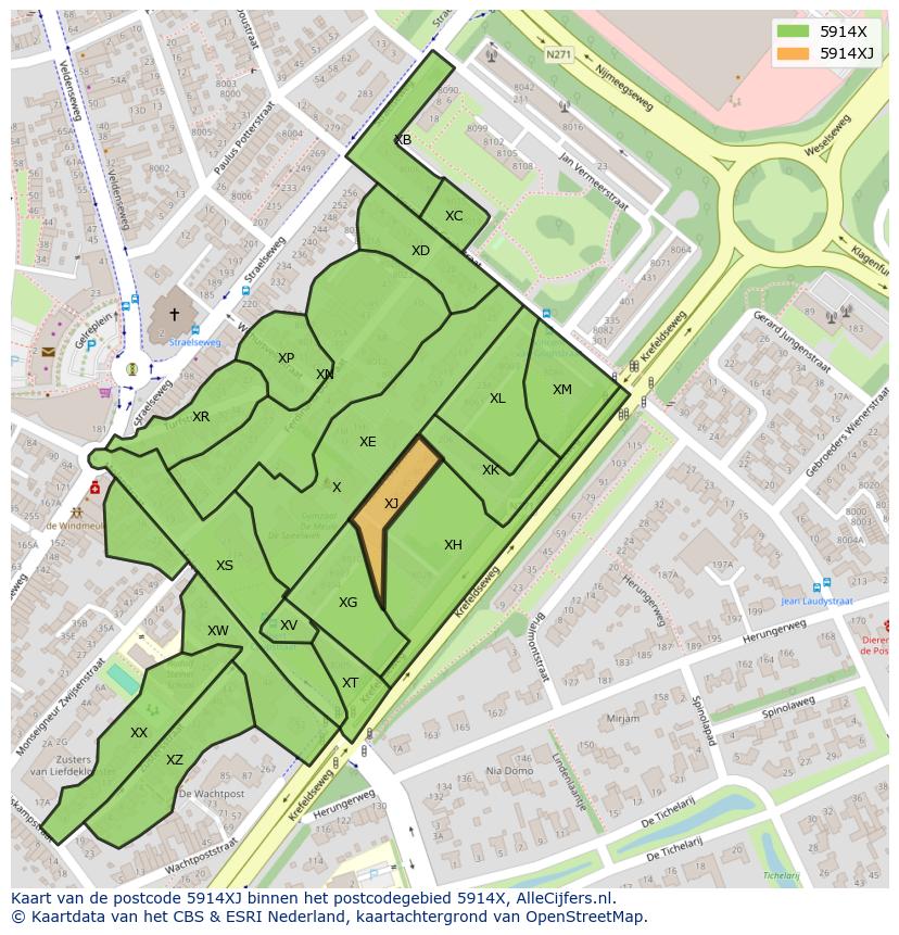 Afbeelding van het postcodegebied 5914 XJ op de kaart.