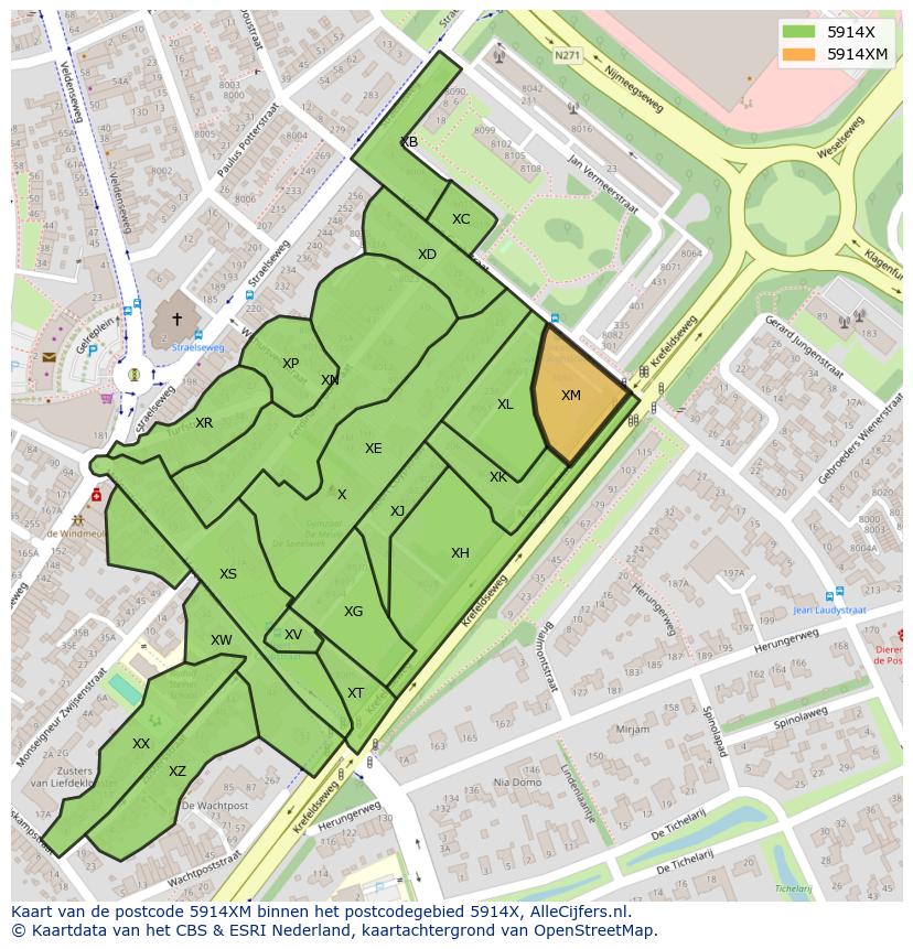 Afbeelding van het postcodegebied 5914 XM op de kaart.