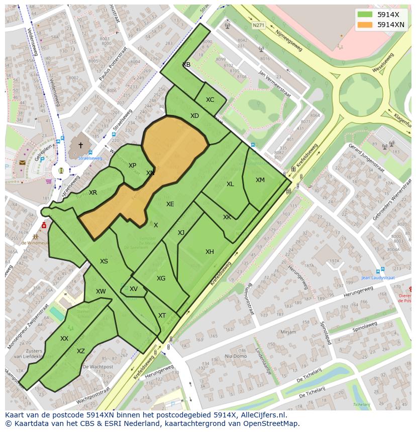 Afbeelding van het postcodegebied 5914 XN op de kaart.
